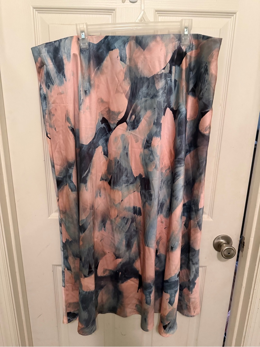 Eloquii Watercolor Stripe Skirt in Blush & Slate Blue